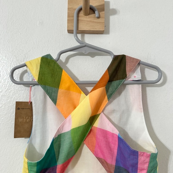 Mini Boden Girls Gingham Cross Back Plaid Neon Sz 5-6 Yr NWT - Picture 4 of 6